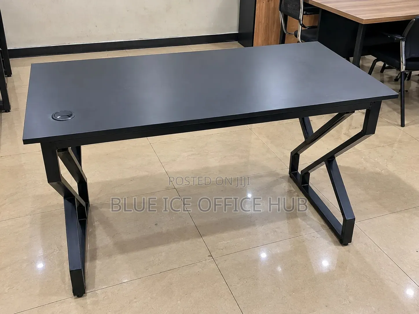 Black Office Desk With Metal Frame – Modern Computer Table