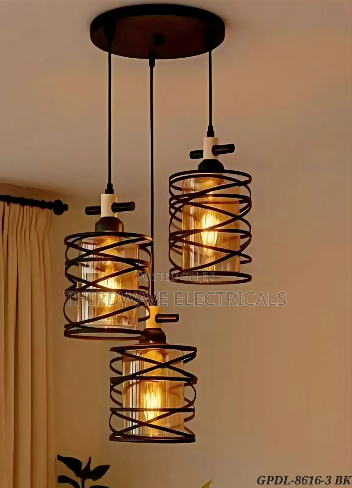 Stylish Modern Industrial 3-Light Spiral Cage Pendant Light J9f