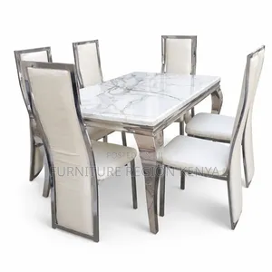 Silver Dining Table Set, Marble Top