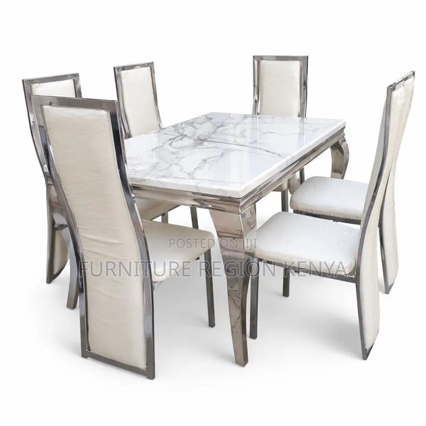Silver Dining Table Set, Marble Top - thumbnail 2