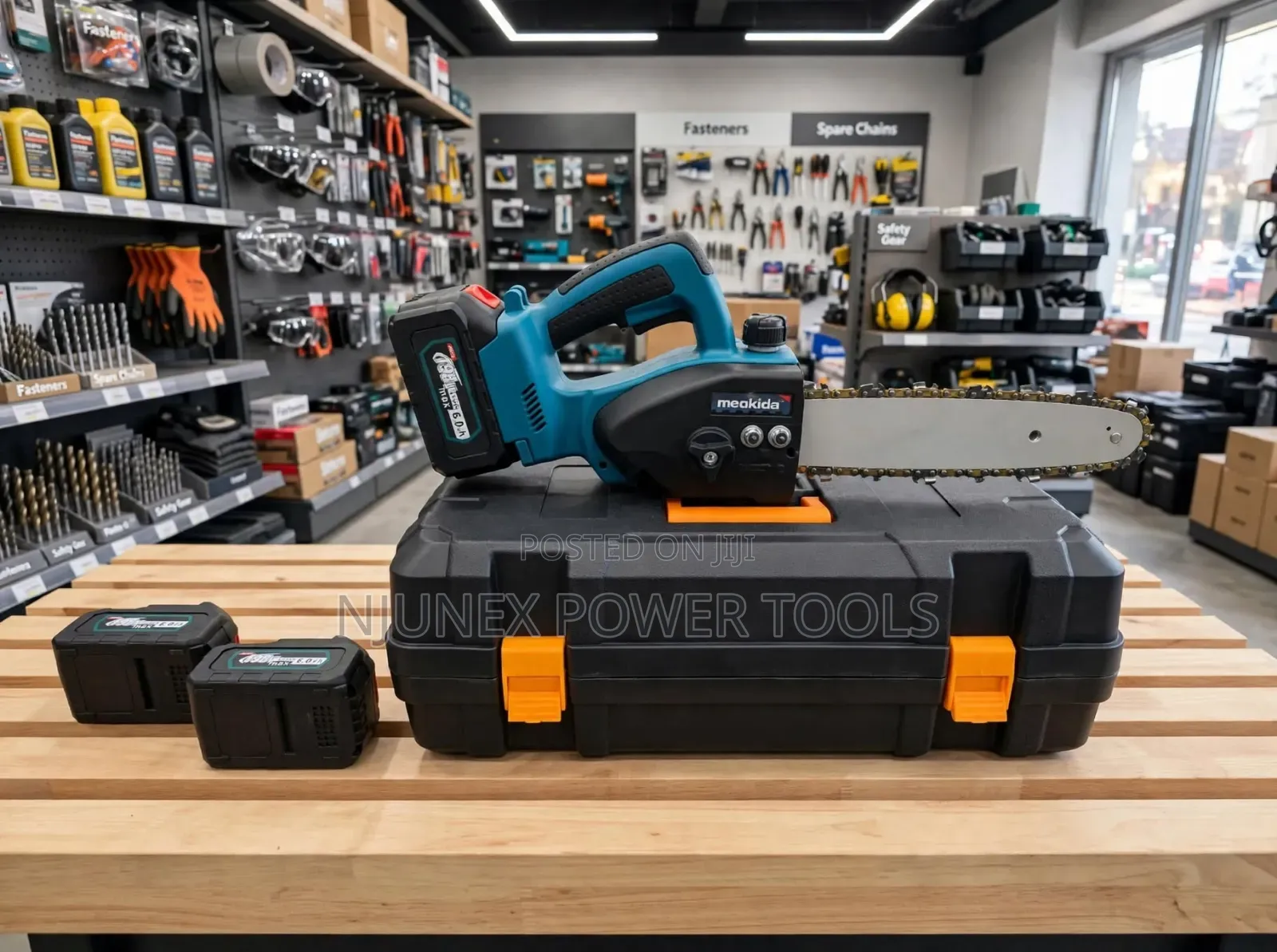 Meakida Cordless Chainsaw 12-Inch Bar Powered by Lithium-Ion Batteries