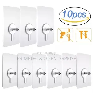 10pcs Strong Adhesive Seamless Sticky Wall Hook With Screw