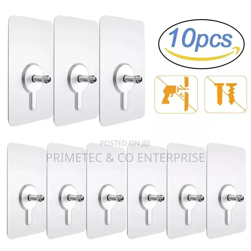 10pcs Strong Adhesive Seamless Sticky Wall Hook With Screw