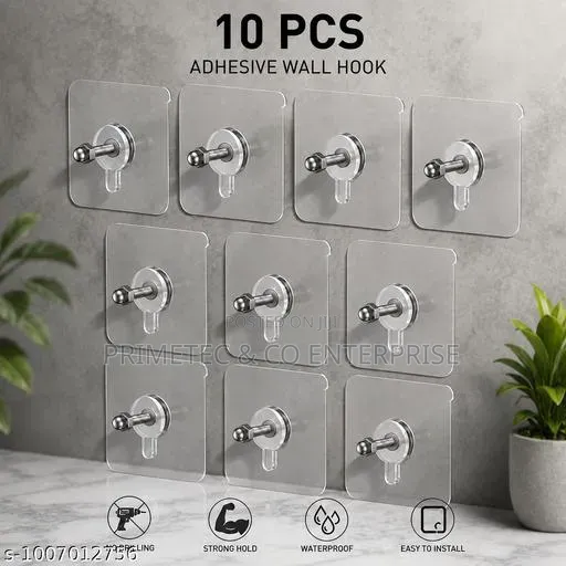 10pcs Strong Adhesive Seamless Sticky Wall Hook With Screw