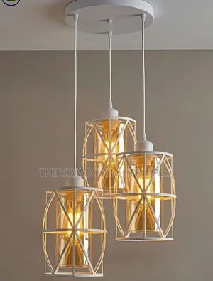 Quality 3 Pieces White Geometric Criss-Cross Cage Pendant Light Fq8