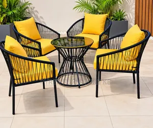 Outdoor Balcony Set 4 Armchairs and Round Coffee Table