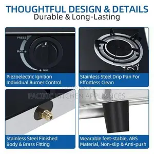 AILYONS 2 Burner Tabletop Auto-Ignition Stainless Steel Gas Cooker