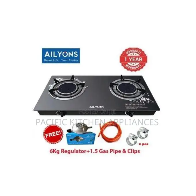 AILYONS 2 Burner Tabletop Auto-Ignition Stainless Steel Gas Cooker
