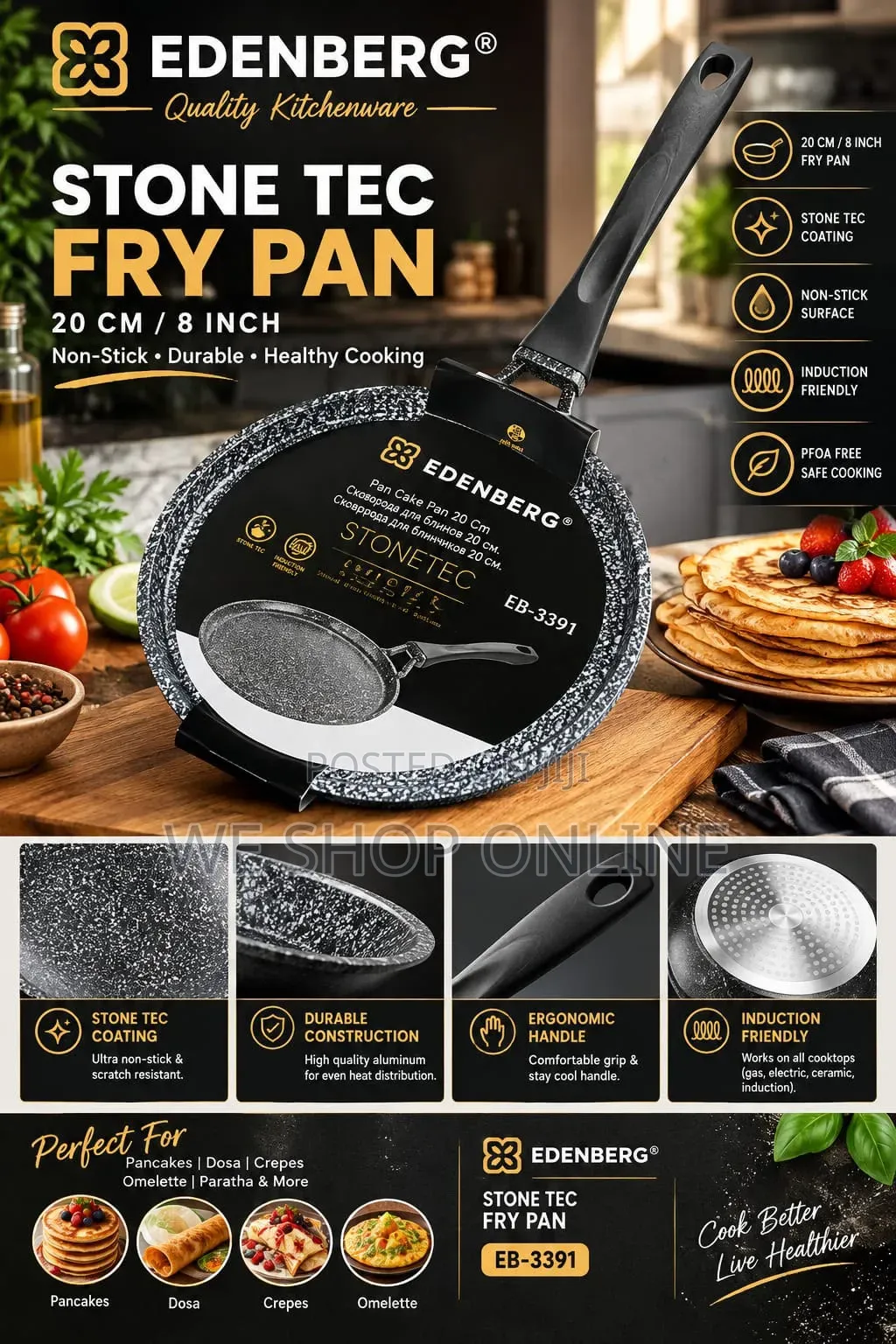*Edenburg Black Frying Pan(20cm)
