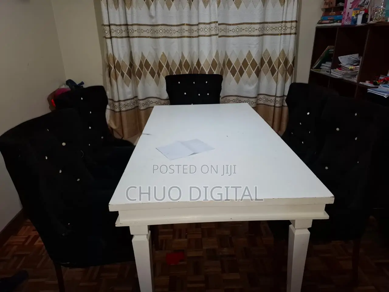 Dining Table, High Quality, White Table With 6 Black Seats
