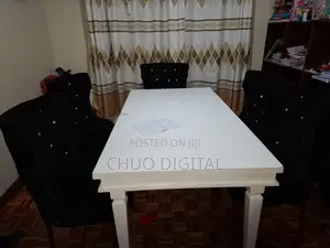 Dining Table, High Quality, White Table With 6 Black Seats