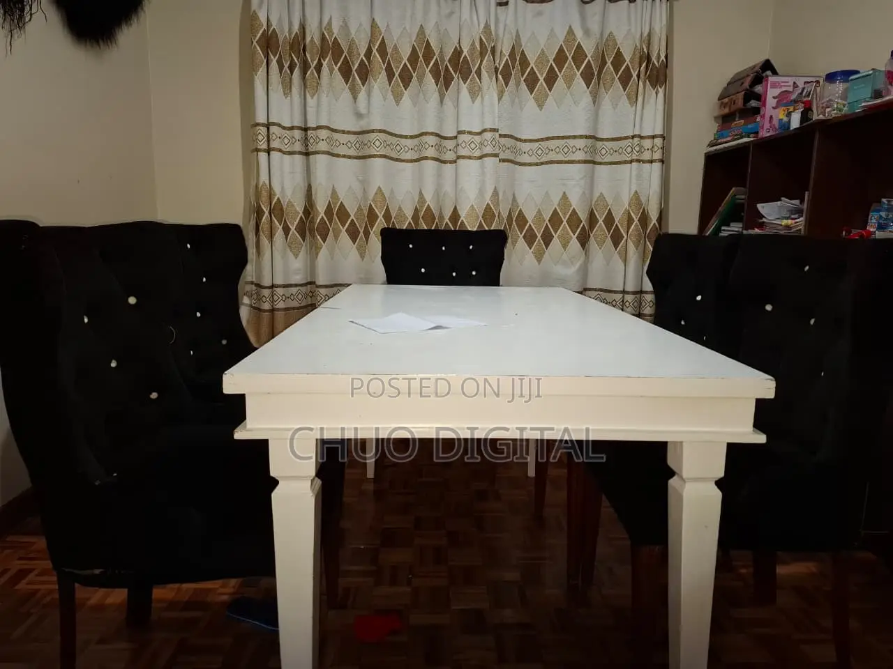 Dining Table, High Quality, White Table With 6 Black Seats