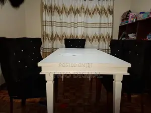 Dining Table, High Quality, White Table With 6 Black Seats