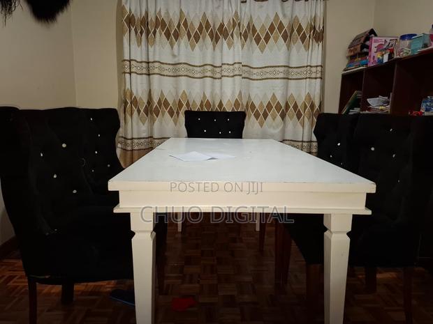 Dining Table, High Quality, White Table With 6 Black Seats