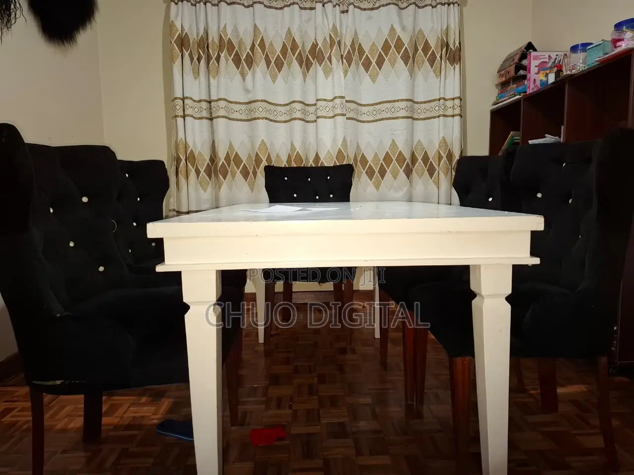 Dining Table, High Quality, White Table With 6 Black Seats