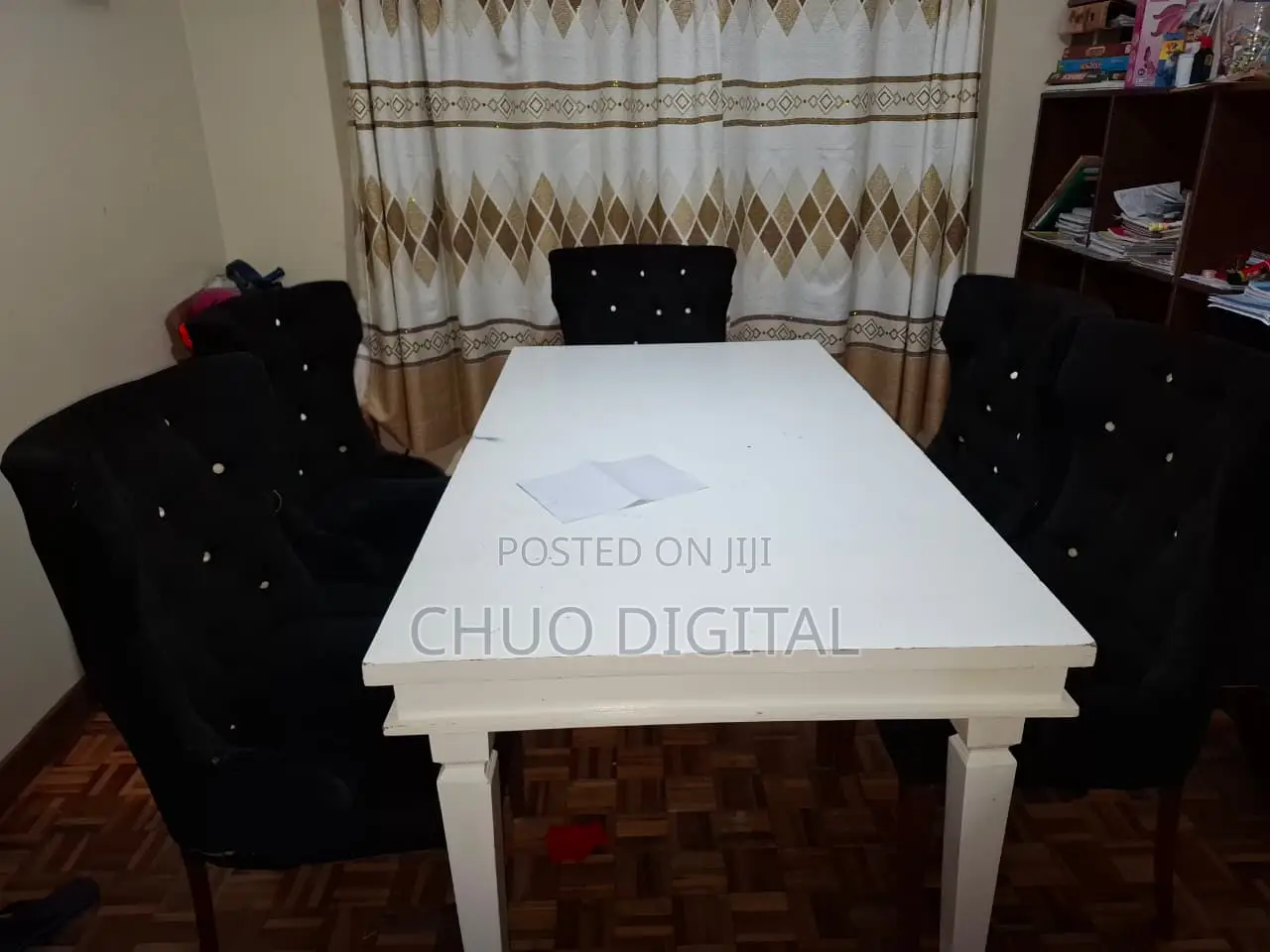 Dining Table, High Quality, White Table With 6 Black Seats