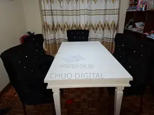 Dining Table, High Quality, White Table With 6 Black Seats