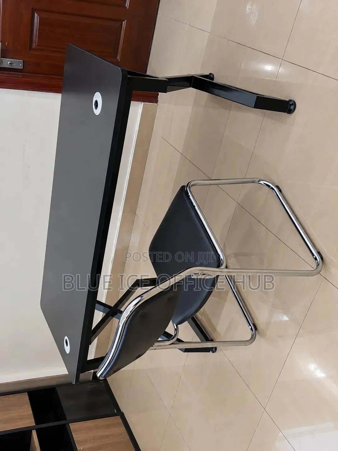 Black Office Desk and Visitor Chair Set – Computer Table