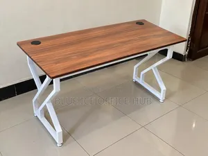 Brown Office Desk With White Metal Frame – Modern Computer Table