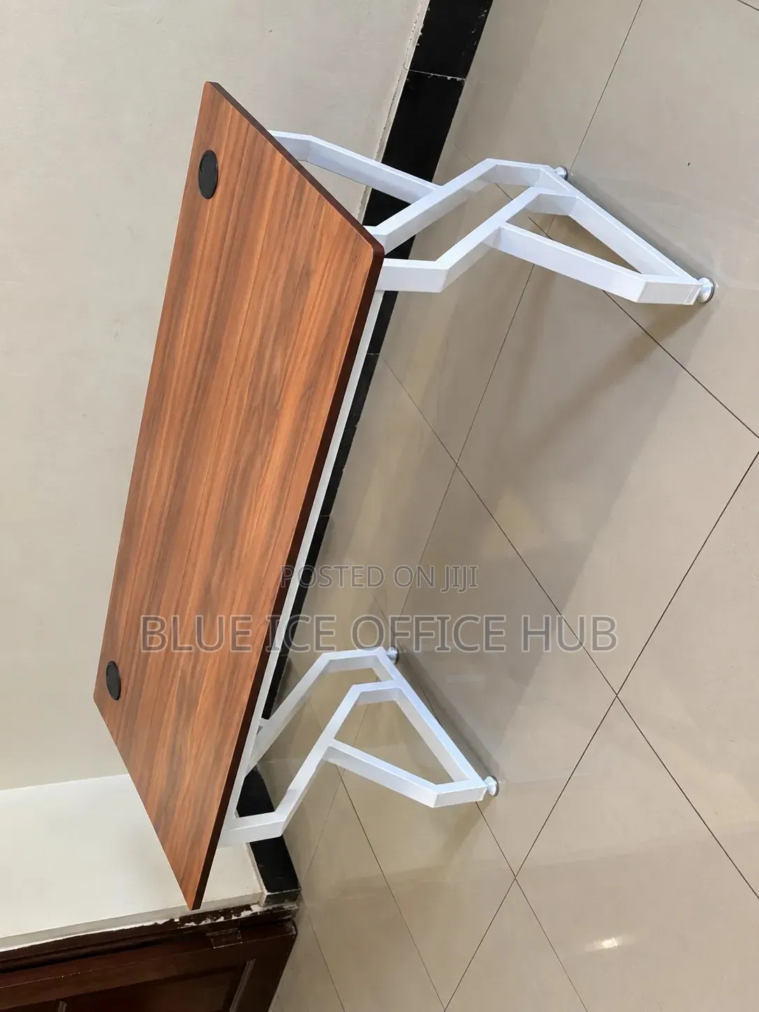 Brown Office Desk With White Metal Frame – Modern Computer Table