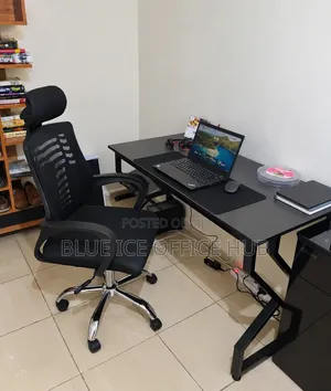 Black Office Desk With Ergonomic Mesh Chair – Office Furniture Set