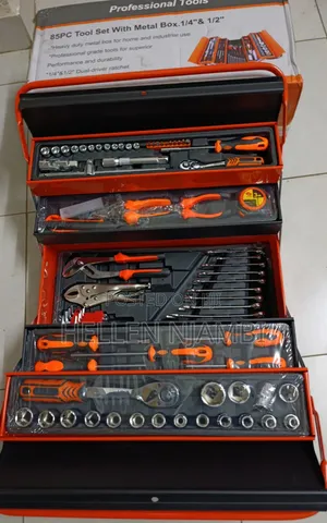 85pcs Tools Set Cantilever Metal Tool Box - Socket Set 1/4" & 1/2"
