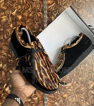 Clarks Originals Wallabee in a Black Suede and Tiger/Animal Print Cal