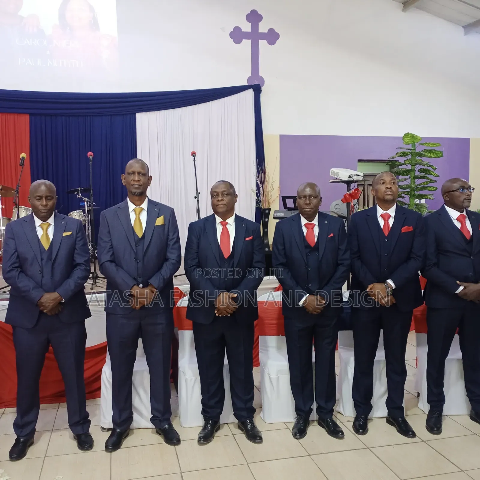 Men Suit Envy Blue With Red Wine Attire