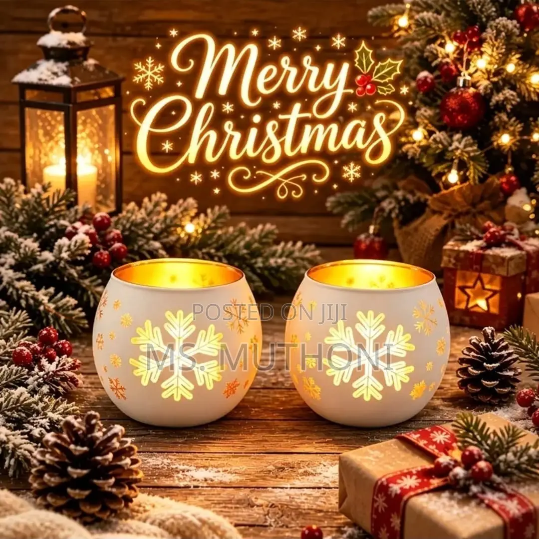 2Pc Glass Snowflake Tealight Candle Holders