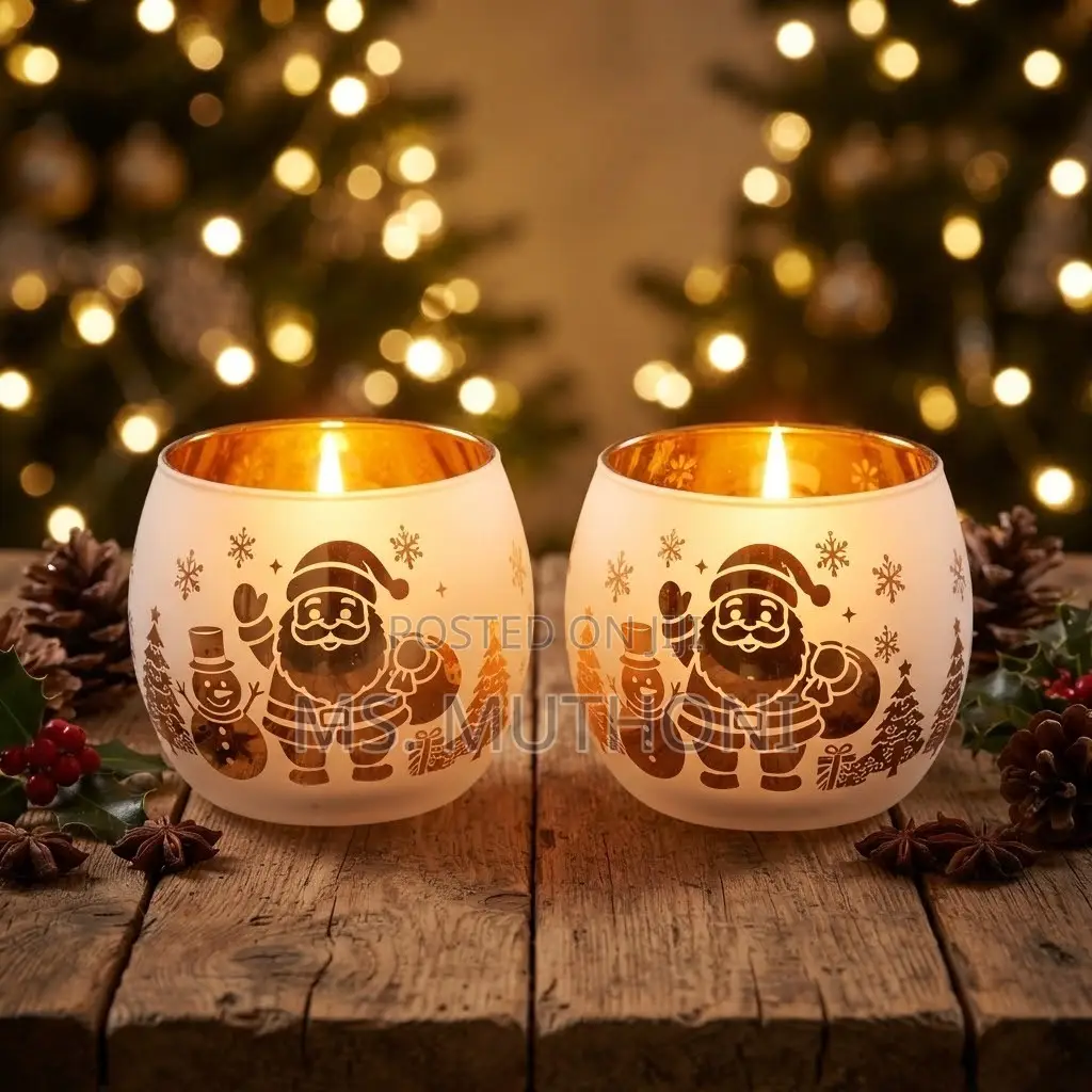 Festive 2-Piece Frosted Snowman Tealight Candle Holder Set