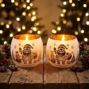 Festive 2-Piece Frosted Snowman Tealight Candle Holder Set