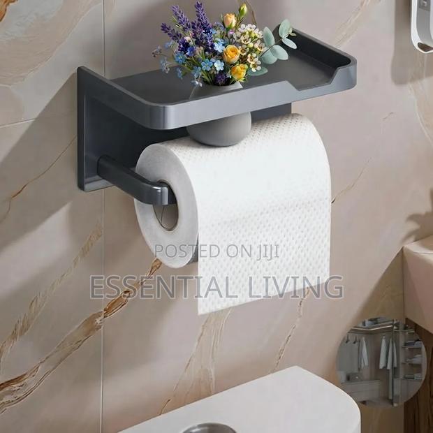 Tissue Toilet Paper Holder With Phone Shelf Strong & Durable - thumbnail 2