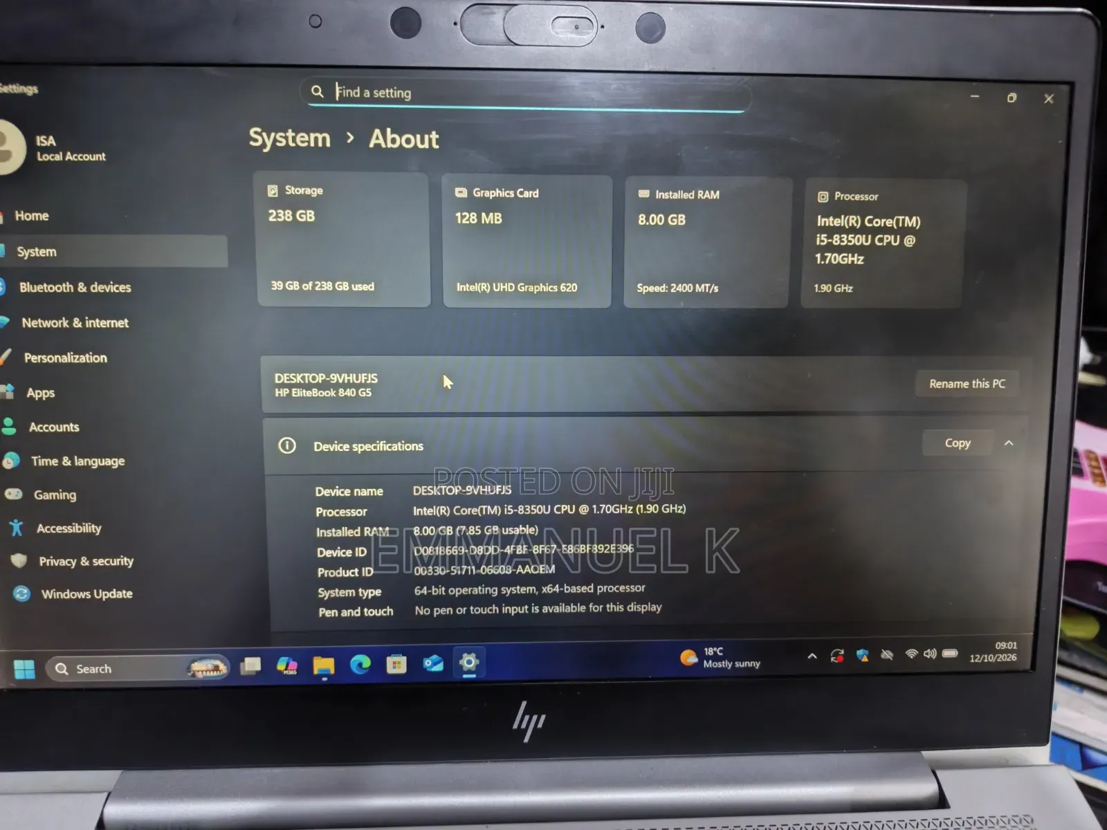 Laptop HP EliteBook 840 G5 8GB Intel Core i5 SSD 256GB