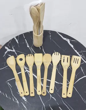 9pcs Bamboo Cooking Utensils Set With Holder