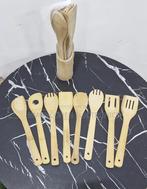 9pcs Bamboo Cooking Utensils Set With Holder