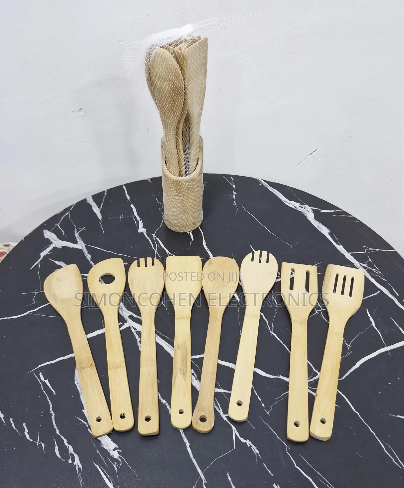 9pcs Bamboo Cooking Utensils Set With Holder