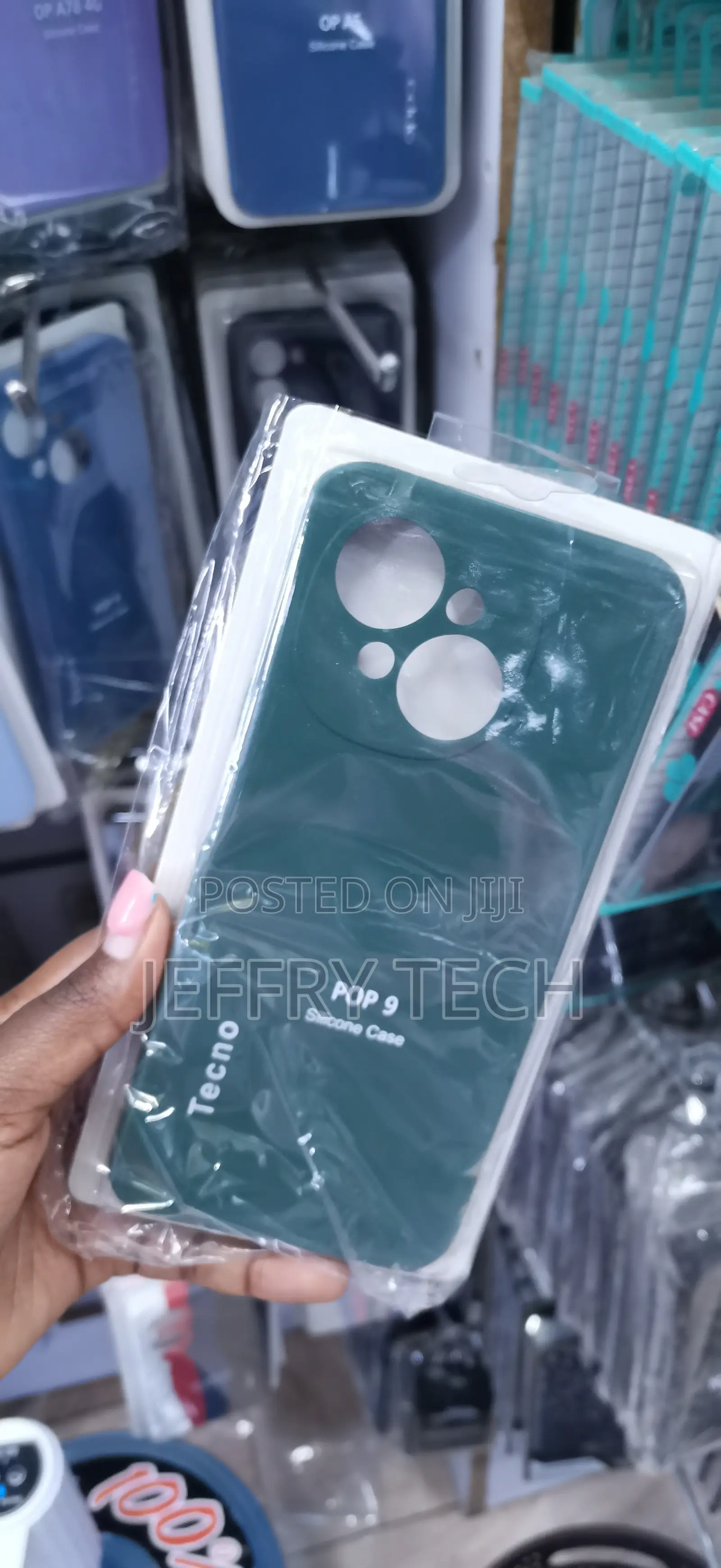 Dark Green Tecno Pop 9 Silicone Case Inside Retail Plastic Wrapper