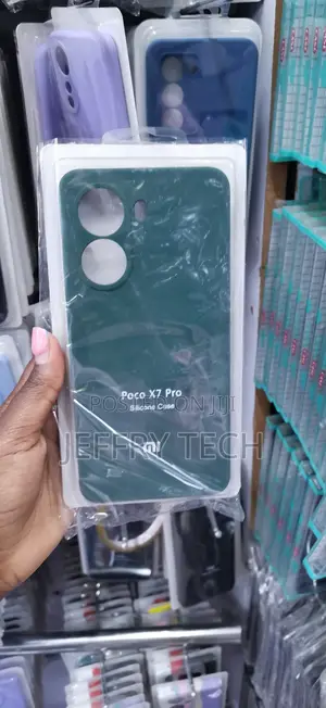 Dark Green Poco X7 Pro Silicone Case Packaged in a Transparent Retail