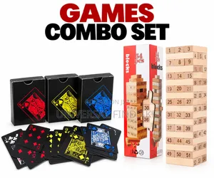 Wooden Stacking Tower Blocks and Plastic Poker Cards Combo Game Set