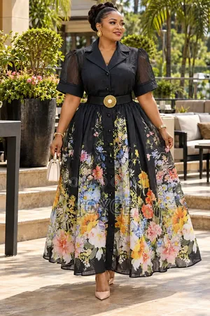 Flowered Open Buttons Dress