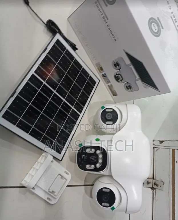 V380 Pro 3-Lens Solar Surveillance Camera With Night Vision