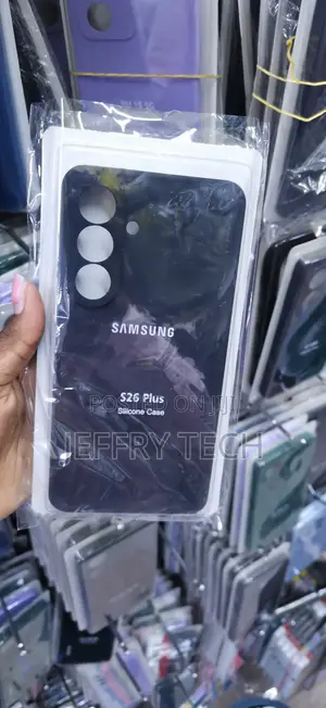 Black Silicone Phone Case Labeled for the Samsung Galaxy S26 Plus.