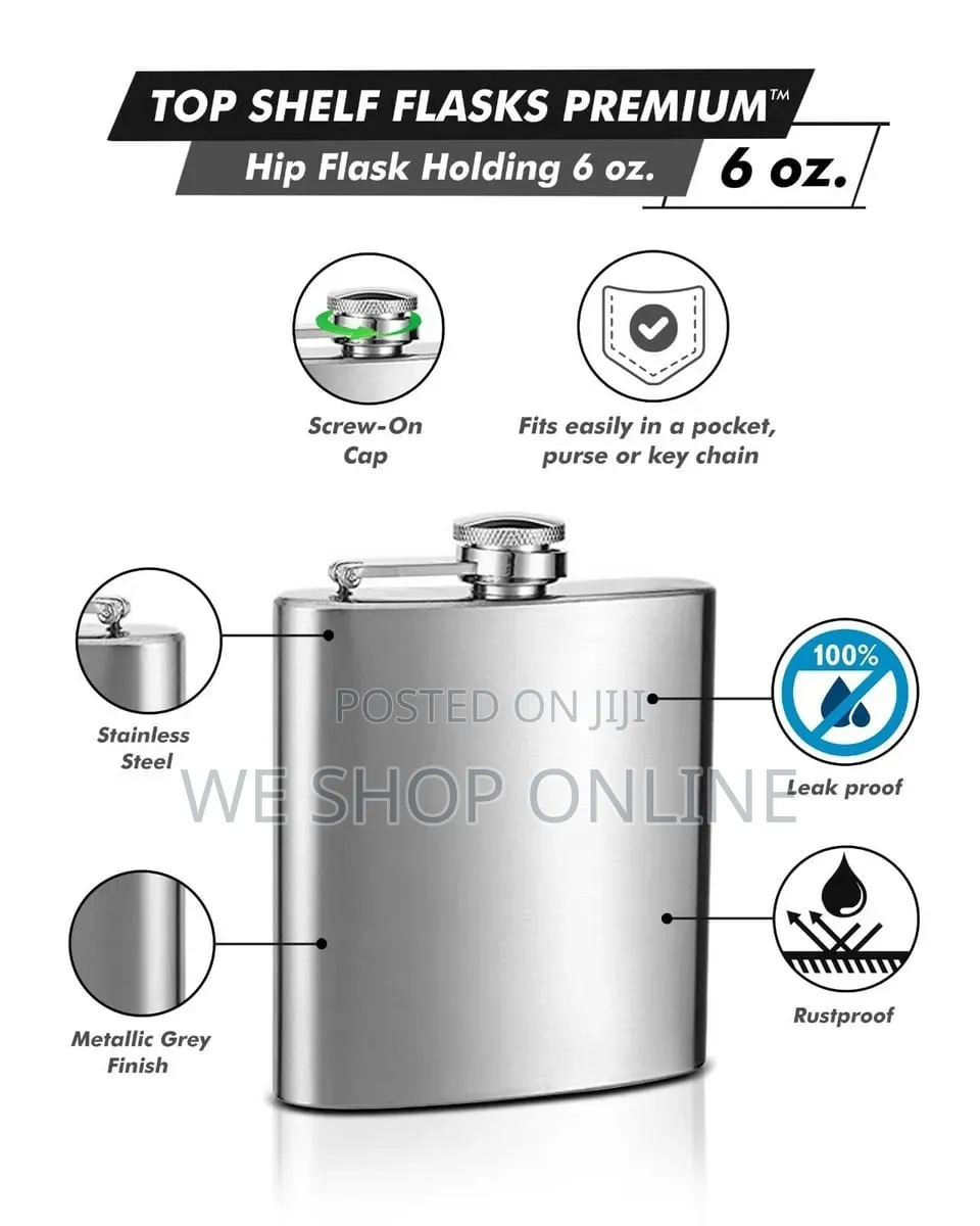 177ml Stainless Steel Silver Hip Whiskey Flask