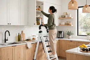 Heavy-Duty 4-Step Folding Ladder With Handrail ( in White & Black )