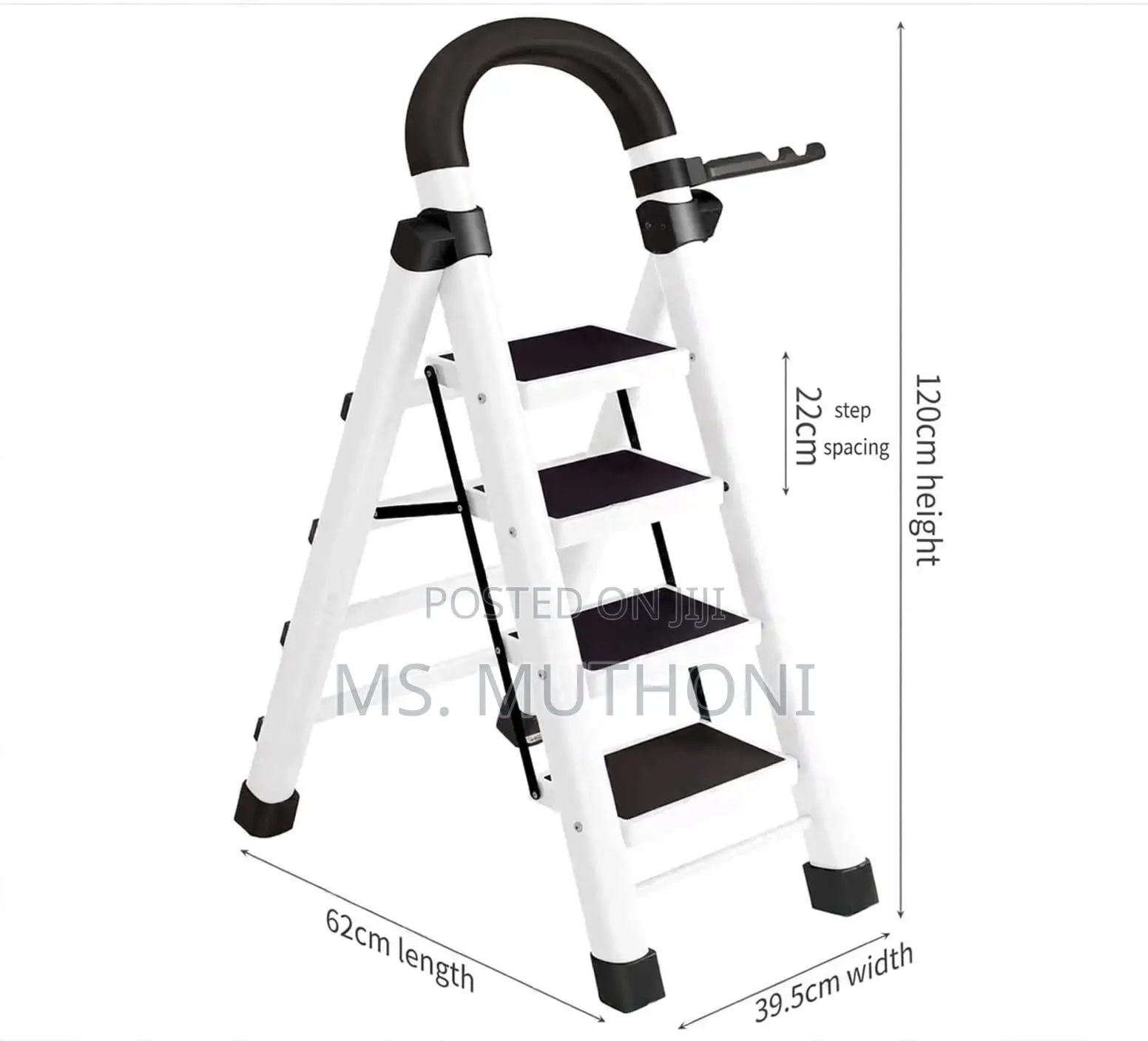 Heavy-Duty 4-Step Folding Ladder With Handrail ( in White & Black )