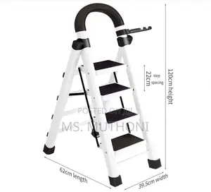 Heavy-Duty 4-Step Folding Ladder With Handrail ( in White & Black )