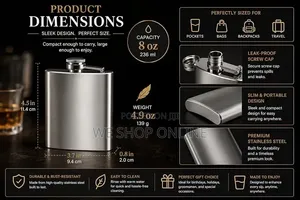 236ml Stainless Steel Silver Hip Whiskey Flask