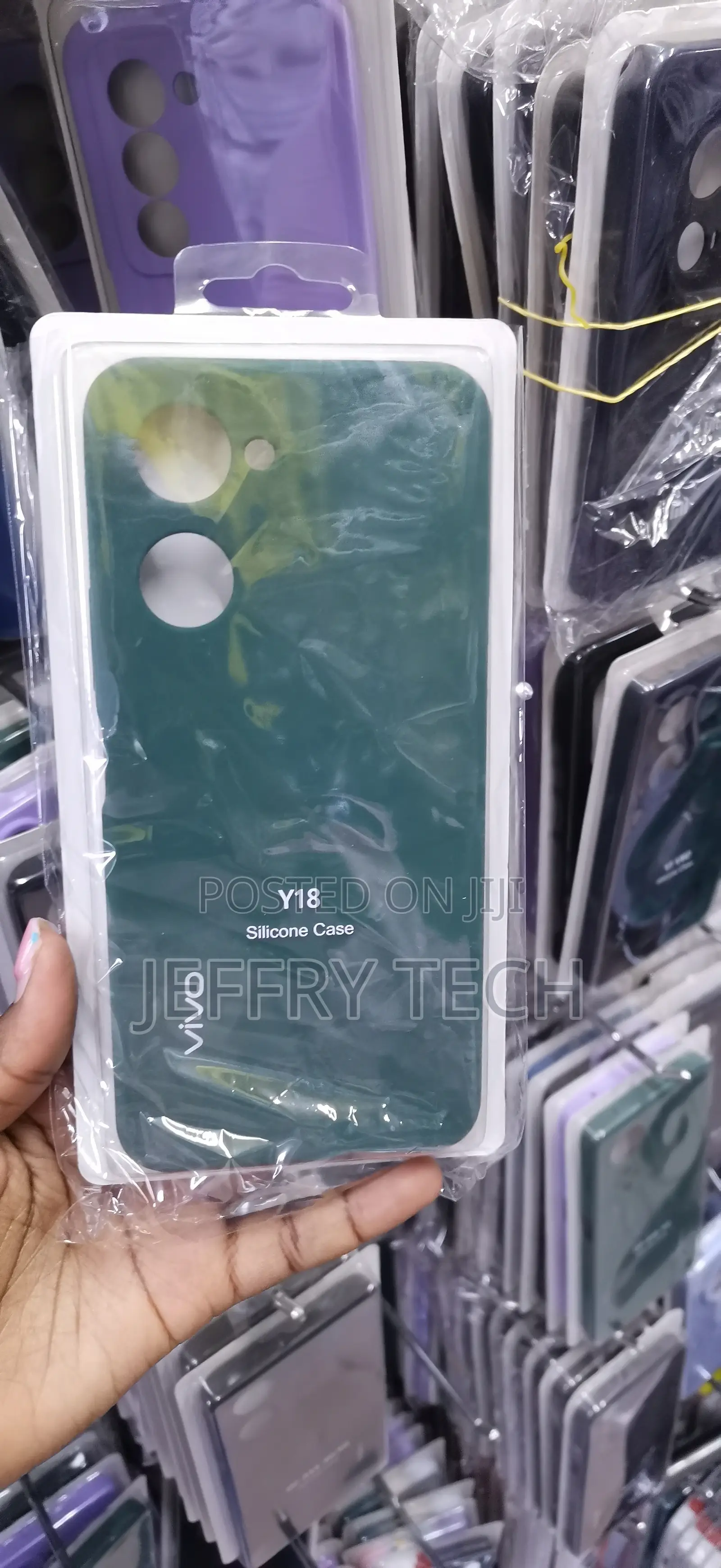Green Vivo Y18 Silicone Case Packed a Clear Plastic Protective Case.