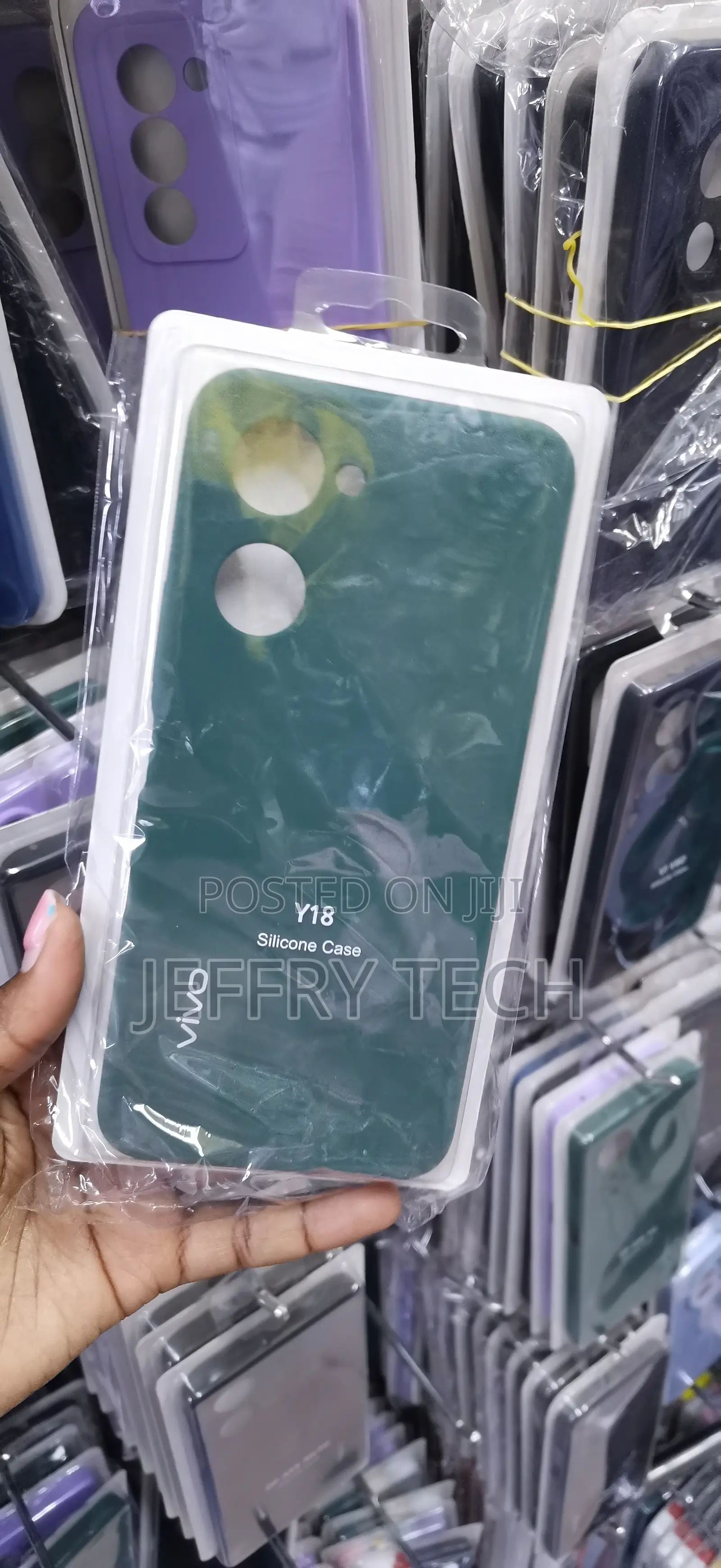 Green Vivo Y18 Silicone Case Packed a Clear Plastic Protective Case.