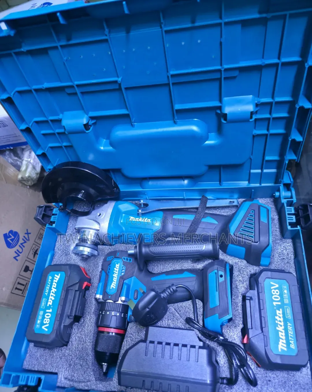 Makita Cordless/Rechargable Brushless Combo Drill, Grinder 108v